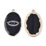 Pendentif ovale oeil protecteur émail noir zamac doré 39mm, pendentif laiton émaillé,sans nickel,x1 G5916