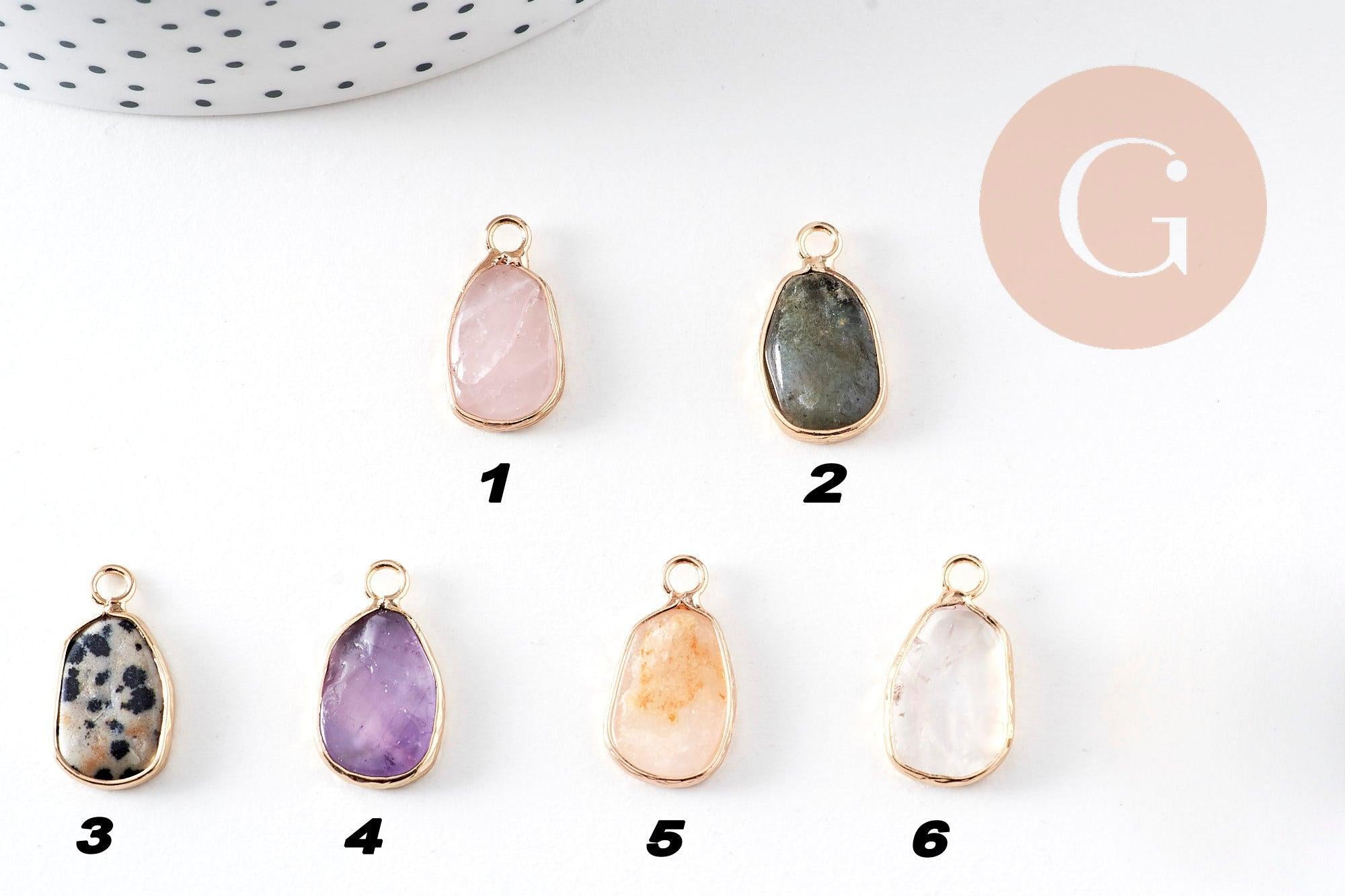 Pendentif ovale pierre naturelle Initiale 20mm, x1 (G10945)