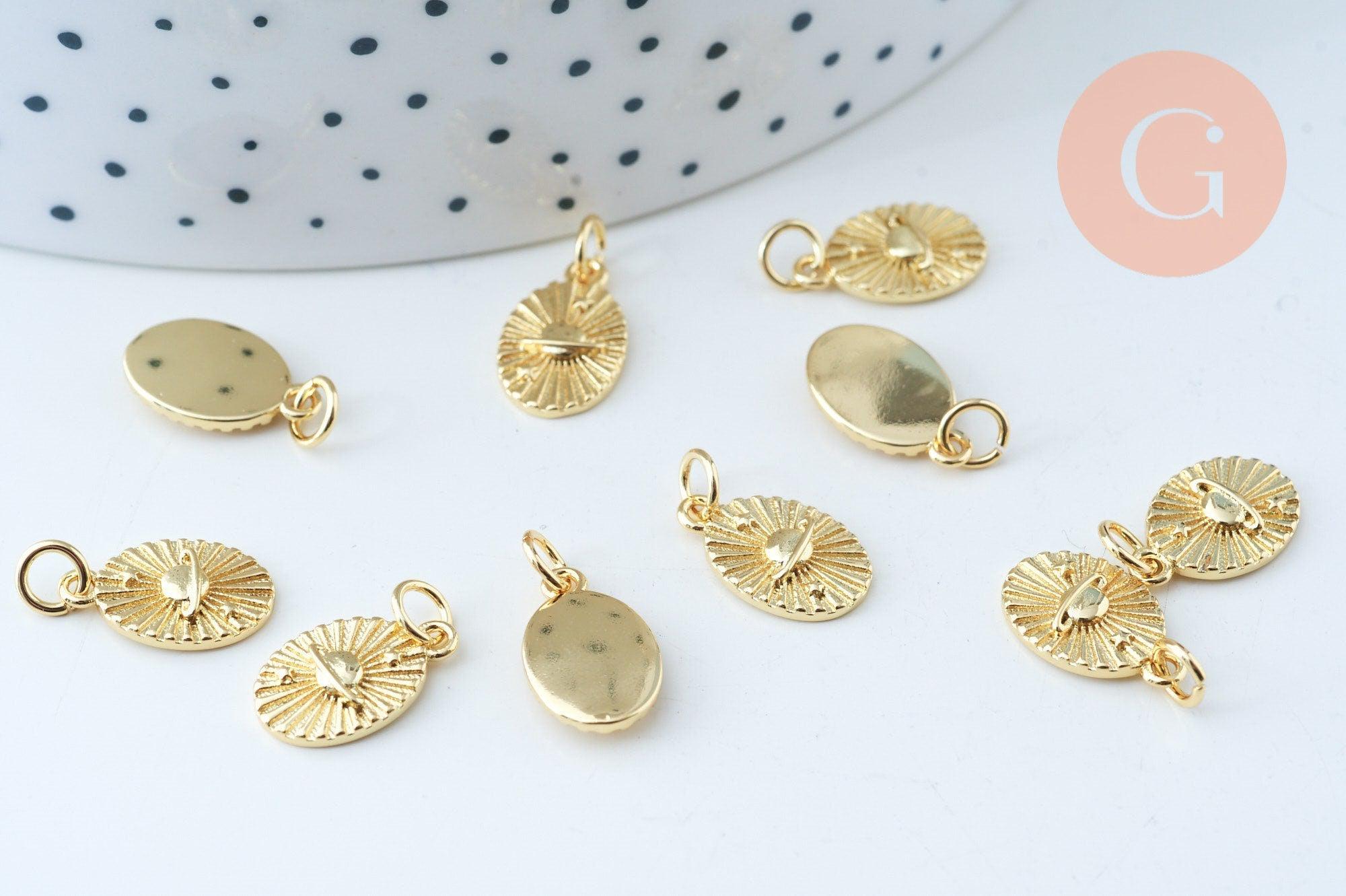 Pendentif ovale planète laiton doré 18K 13mm,sans nickel,pendentif constellation, x1 (G6000)