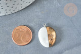 Pendentif ovale porcelaine blanc doré laiton plastine mm, pendentif pour fabrication bijoux, x1 (G8039)