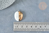 Pendentif ovale porcelaine blanc doré laiton plastine mm, pendentif pour fabrication bijoux, x1 (G8039)