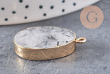 Pendentif ovale quartz gris naturel fer doré 28mm, pendentif pierre naturelle x1 (G1799)