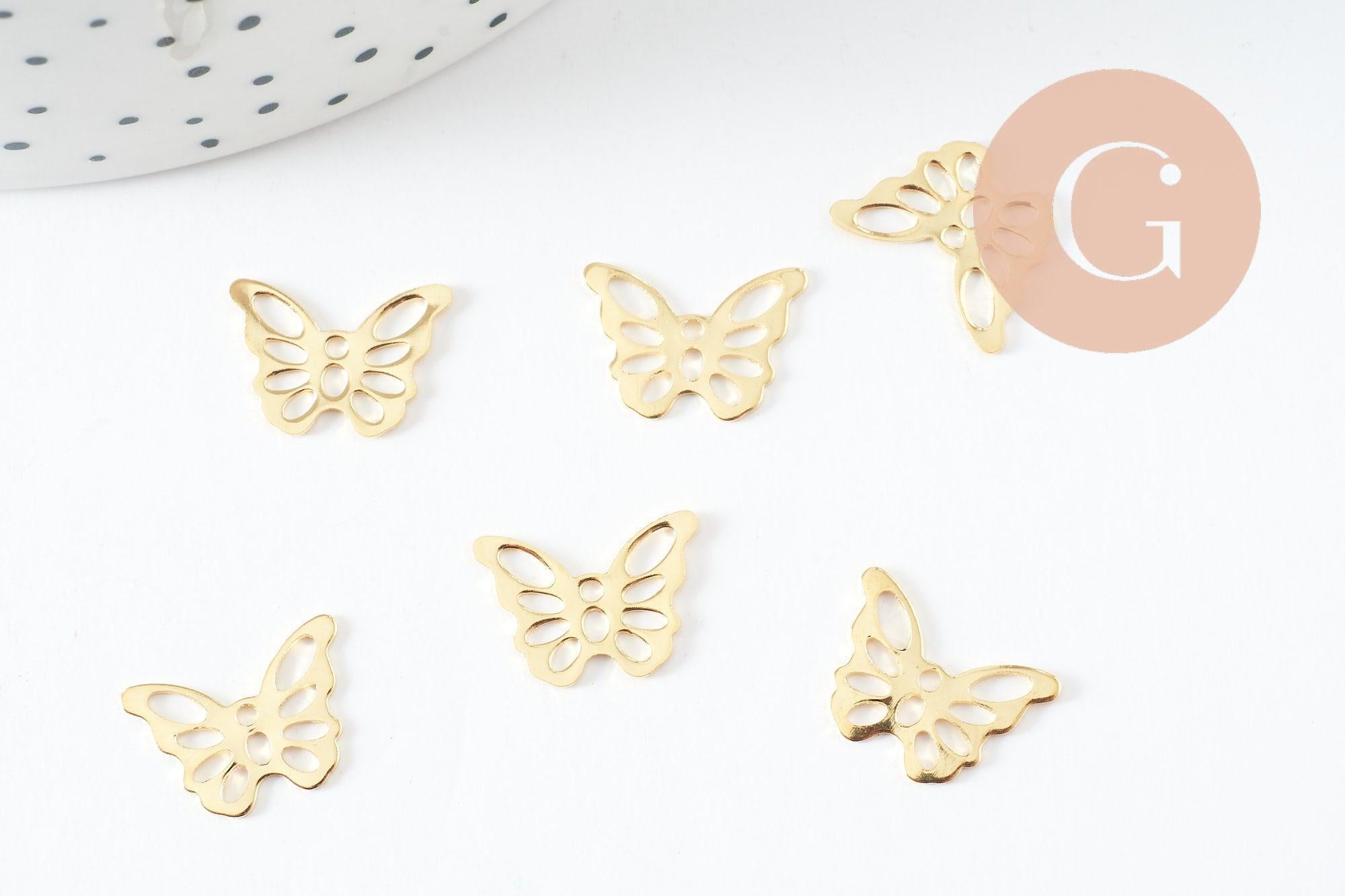 Pendentif papillon acier 304 inoxydable doré 10.5mm, x5 (G9664)