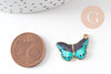 Pendentif papillon émail bleu zamac doré zamac doré 20mm, x5 (G4570)
