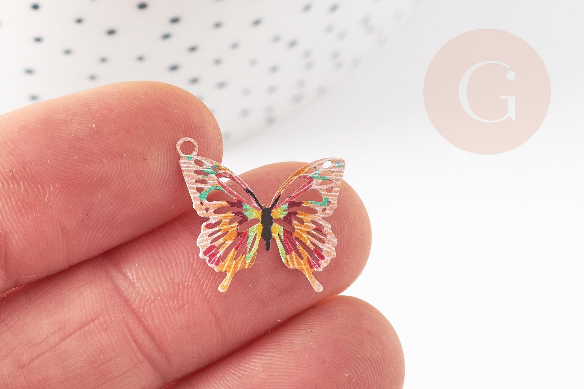 Pendentif papillon filigrane coloré laiton doré 16.5x19mm , pendentif sans nickel,x2 (G4666)