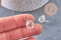 Pendentif pêche verre givré or laiton doré 16-17mm verre translucide, verre, x1 G7138