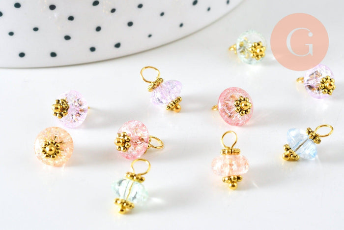 Pendentif perle fleur cristal pastel laiton doré 12mm, pendentif doré cristal, X10 (G6282)