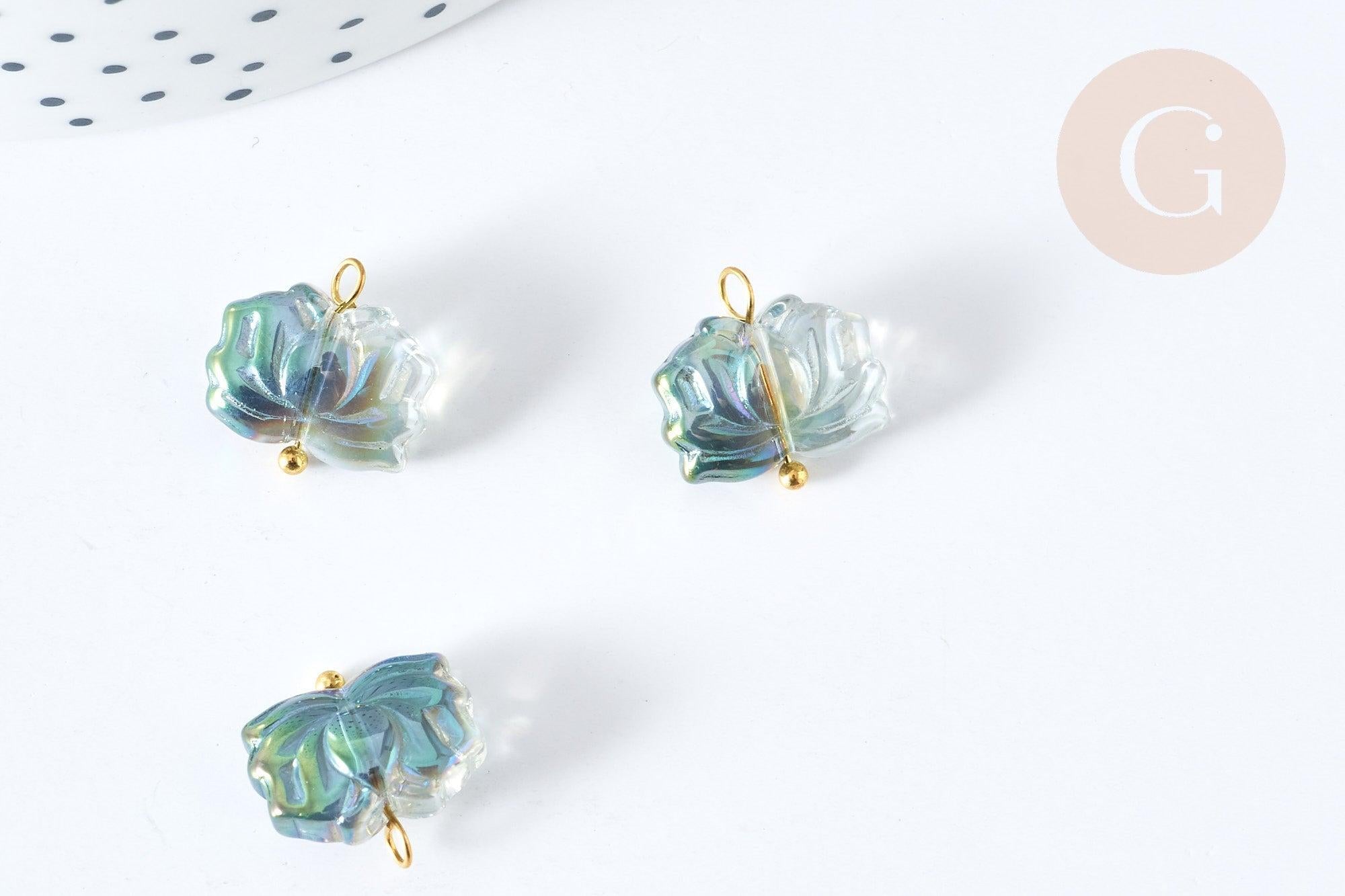 Pendentif perle fleur de lotus cristal gris laiton doré 14mm, x5 (G8147)