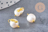 Pendentif perle naturelle Keshi Hippocampe doré 13-16mm,porte bonheur,perle eau douce,création bijou,perle naturelle blanche, x1 (G6091)