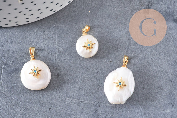 Pendentif perle naturelle Keshi étoile 17-27mm, x1 (G1955)