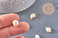 Pendentif perle naturelle Keshi étoile de mer doré 13-16mm,porte bonheur,perle eau douce,perle naturelle blanche, x1 (G6231)