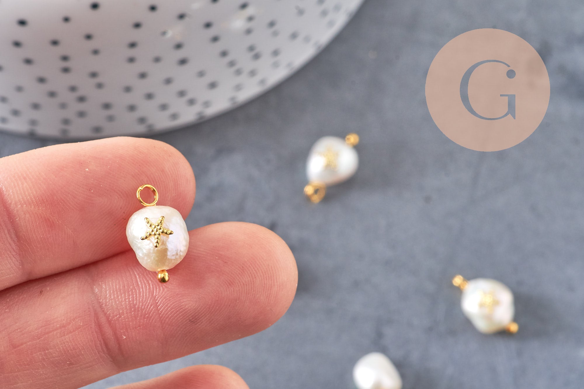 Pendentif perle naturelle Keshi étoile de mer doré 13-16mm,porte bonheur,perle eau douce,perle naturelle blanche, x1 (G6231)