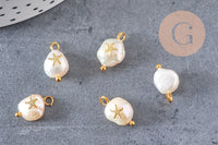 Pendentif perle naturelle Keshi étoile de mer doré 13-16mm,porte bonheur,perle eau douce,perle naturelle blanche, x1 (G6231)