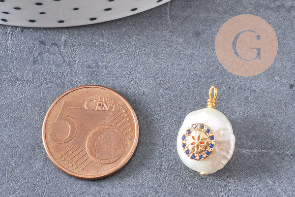 Pendentif perle naturelle Keshi zircons,porte bonheur,perle eau douce,création bijou,perle naturelle blanche,17-27mm, x1 (G3248)