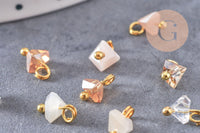 Pendentif perle triangle doré carats cristal beige 8mm,pendentif cristal, pendentif doré cristal, x10 (G6239)