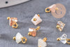Pendentif perle triangle doré carats cristal beige 8mm,pendentif cristal, pendentif doré cristal, x10 (G6239)