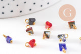 Pendentif perle triangle doré carats cristal multicolore transparent 8mm,pendentif cristal, pendentif doré cristal, x10 (G6247)