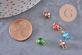 Pendentif perle verre facetté laiton doré, pendentif doré verre artisanal, 9.5x5.5-6mm, X10 (G5040)