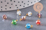 Pendentif perle verre facetté laiton doré, pendentif doré verre artisanal, 9.5x5.5-6mm, X10 (G5040)