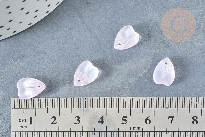 Pendentif pétale verre rose clair 12mm, perles verre tchèque, perle végétal, x10 (G8252)