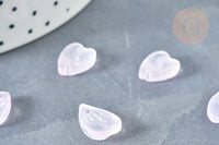 Pendentif pétale verre rose clair 12mm, perles verre tchèque, perle végétal, x10 (G8252)