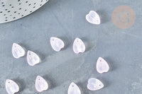 Pendentif pétale verre rose clair 12mm, perles verre tchèque, perle végétal, x10 (G8252)