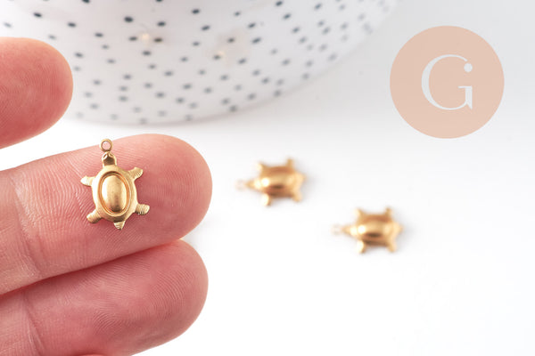 Pendentif petite tortue laiton brut, sans nickel, pendentif tortue, apprêt laiton,1.3mm, x1 G1916