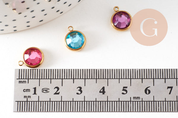 Pendentif pierre acier 304 inoxydable doré 12mm, x1 (G10745)