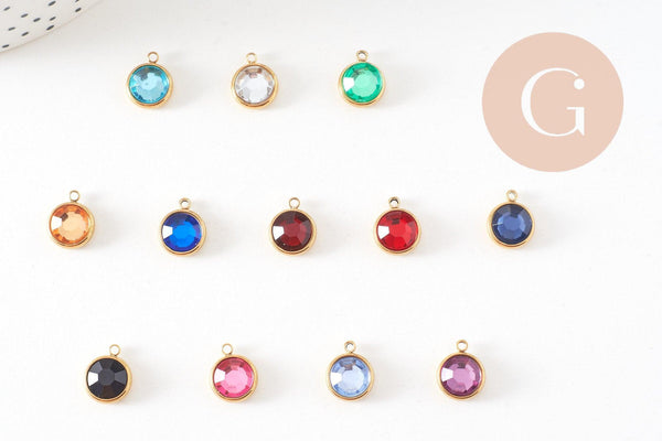 Pendentif pierre acier 304 inoxydable doré 12mm, x1 (G10745)