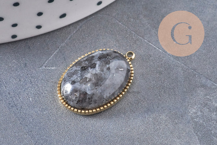 Pendentif pierre naturelle acier 304 inoxydable doré/platine 22mm, x1 (G10982)
