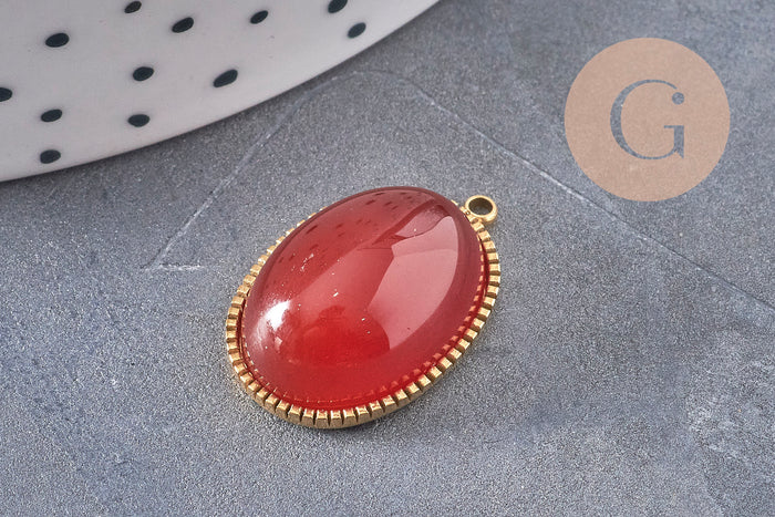 Pendentif pierre naturelle acier 304 inoxydable doré/platine 22mm, x1 (G10982)