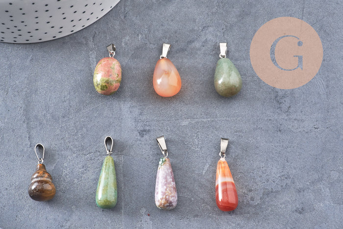 Pendentif pierre naturelle forme et pierre variées 8-28mm,création bijoux pierre naturelle, x1 (G6945)