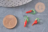 Pendentif piment rouge,perle verre tchèque,piment verre,pendentif verre,verre artisanal,pendentif chance,25mm, x 10 G1942
