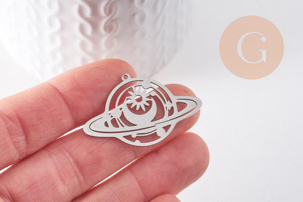 Pendentif planète mystique acier 201 inoxydable argenté 25.5mm,breloque platine acier inoxydable doré sans libréation de nickel, x1 (G6139)