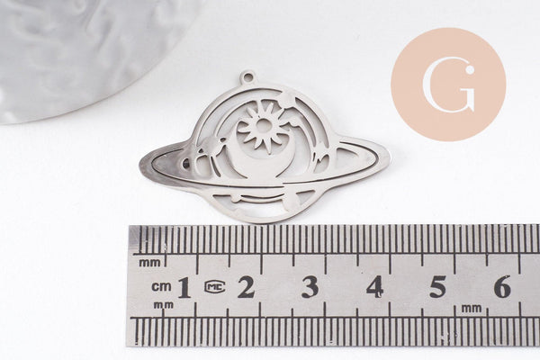 Pendentif planète mystique acier 201 inoxydable argenté 25.5mm,breloque platine acier inoxydable doré sans libréation de nickel, x1 (G6139)