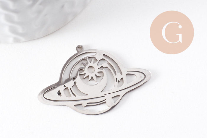 Pendentif planète mystique acier 201 inoxydable argenté 25.5mm,breloque platine acier inoxydable doré sans libréation de nickel, x1 (G6139)
