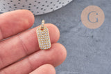 Pendentif plaque laiton doré 18k cristal zircon,17.5mm, x1 (G5245)