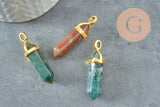 Pendentif pointe agate indienne naturelle zamac doré 37-40mm,pendentif bijoux pierre naturelle, x1 G3250