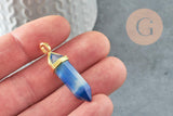 Pendentif pointe agate naturelle teintée bleue zamac doré 40mm, création bijoux pierre naturelle, x1 G3399