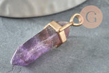 Pendentif pointe charoite violette naturelle zamac doré 39mm, x1 (G1389)