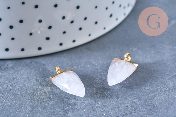 Pendentif pointe cristal de roche facettée fer doré 21mm, pendentif bijou pierre naturelle, x1 G7410