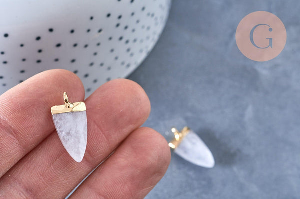 Pendentif pointe cristal de roche facettée fer doré 21mm, pendentif bijou pierre naturelle, x1 G7410