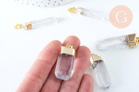 Pendentif pointe cristal de roche transparent doré 42-60mm, x1 (G6229)