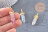 Pendentif pointe fluorite violette verte naturelle zamac doré 40mm, x1 (G5656)
