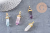 Pendentif pointe fluorite violette verte naturelle zamac doré 40mm, x1 (G5656)
