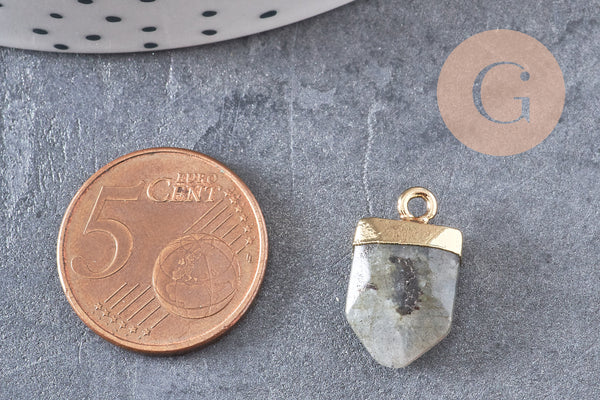 Pendentif pointe labradorite naturelle claire laiton doré 19mm, x1 (G5921)