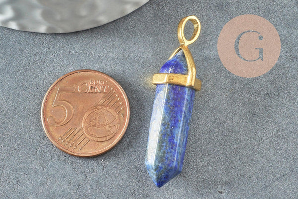 Pendentif pointe lapis lazulis naturel bleu laiton doré 37-41mm, x1 (G0904)