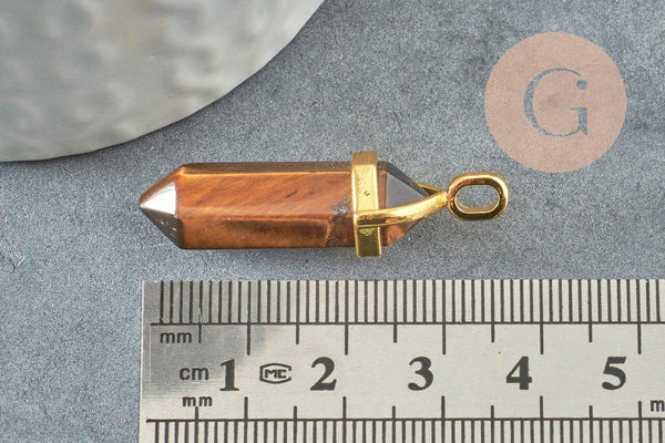 Pendentif pointe oeil de tigre, pendentif bijoux pierre naturelle,bijou pierre,oeil de tigre naturel,37-40mm, x1 G5159