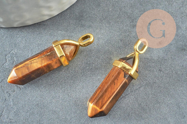 Pendentif pointe oeil de tigre, pendentif bijoux pierre naturelle,bijou pierre,oeil de tigre naturel,37-40mm, x1 G5159