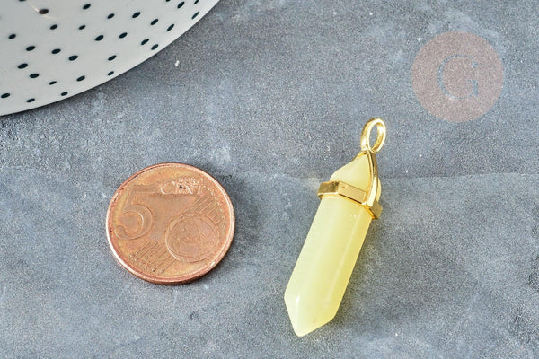 Pendentif pointe péridot laiton doré 40mm, création bijoux, pendentif pierre naturelle, x1 G8397